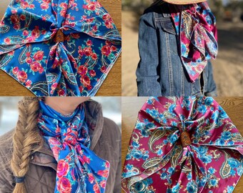 The Floral Paisley Silky Charmeuse Wild Rag // Floral Womens Wild Rag, Paisley Women Wild Rag, Cowgirl Paisley WildRag, Floral Paisley Scarf