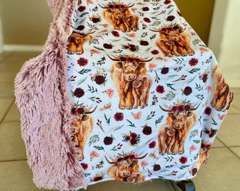 Floral Highland Cow Blanket