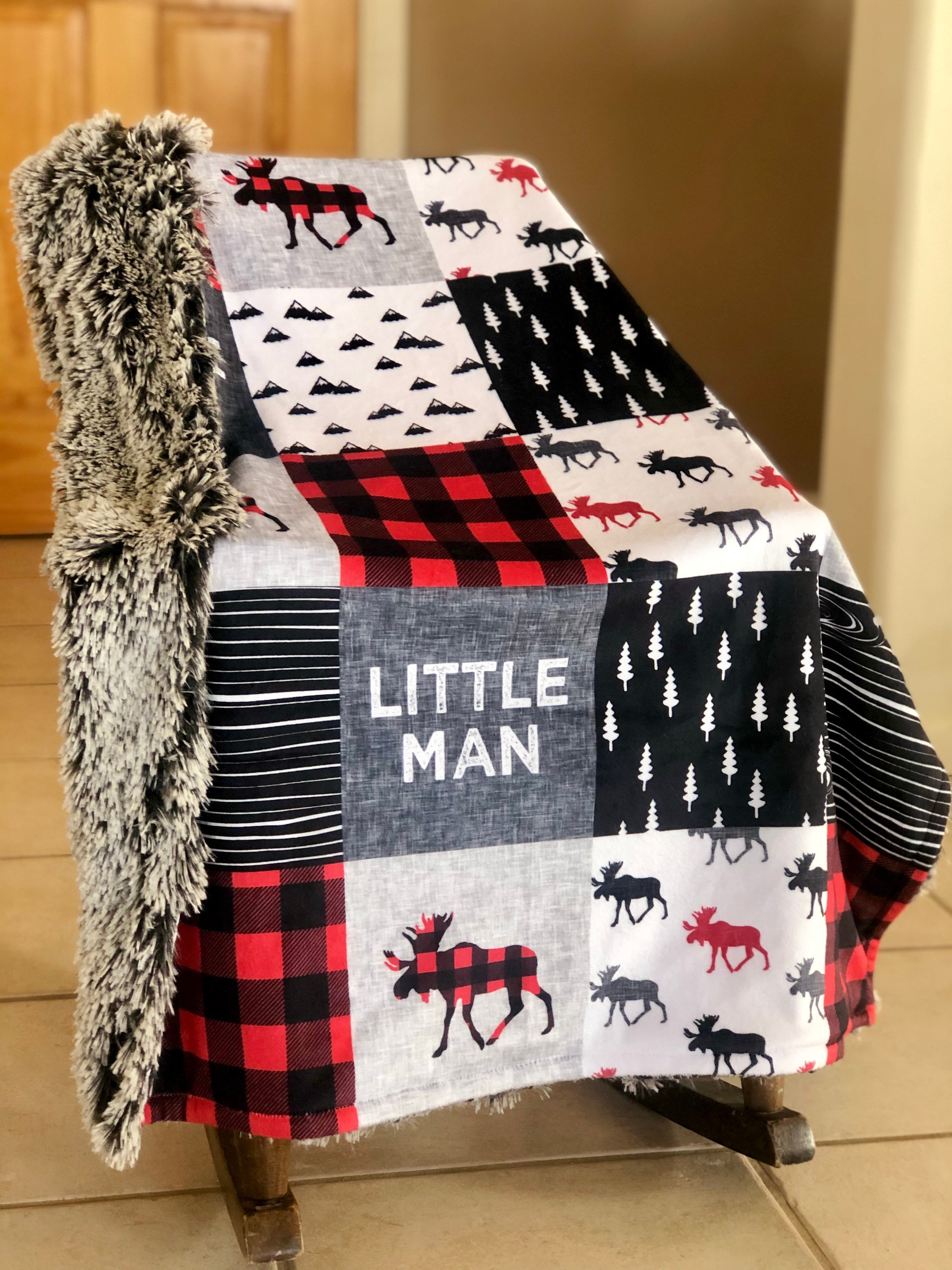 Moose Patchwork Little Man Blanket Etsy