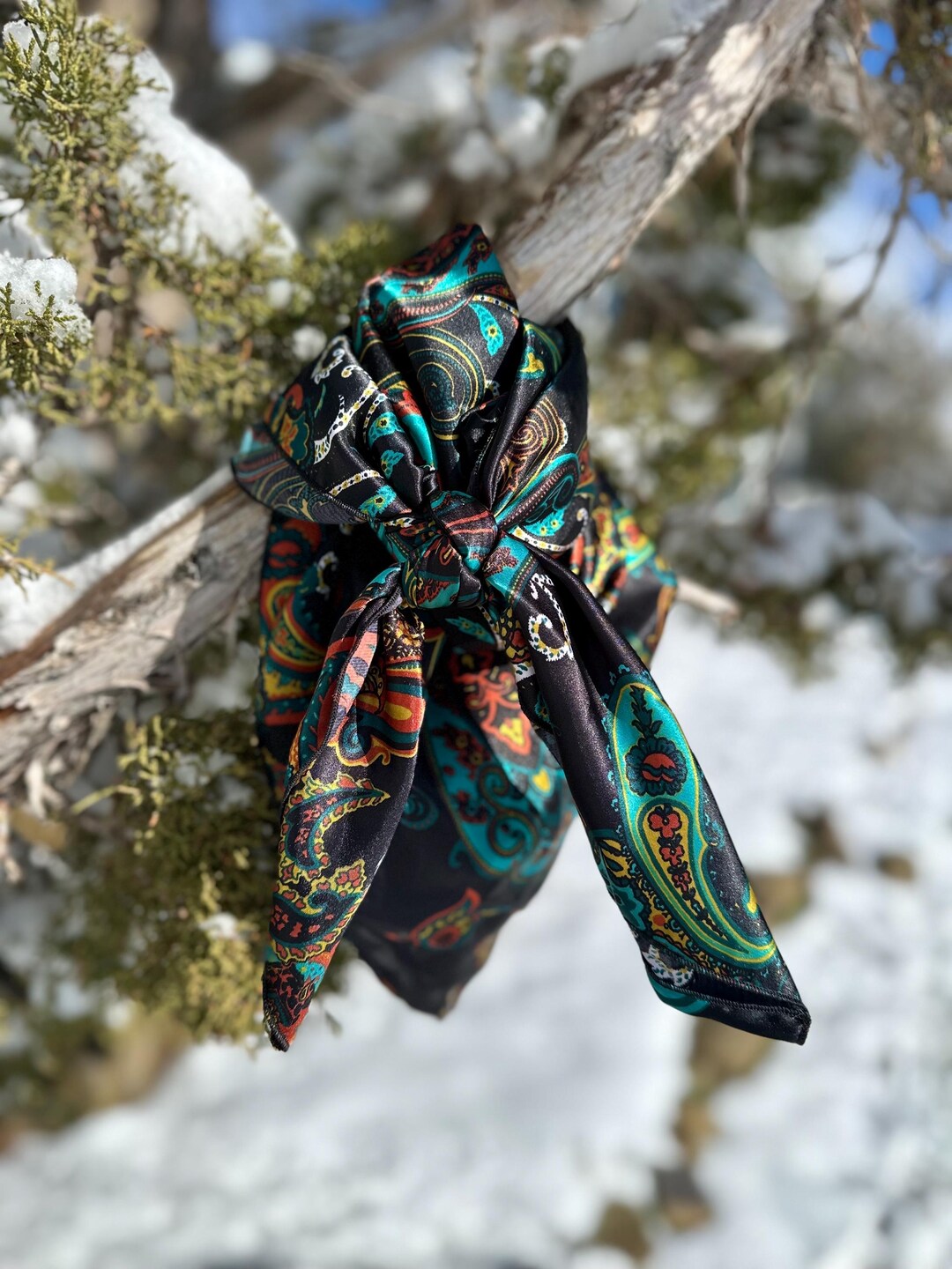 Black Multicolor Silky Charmeuse Paisley Cowboy Wild Rag // Wild Rags ...