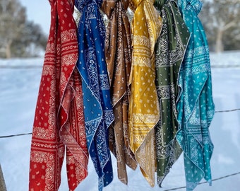 Bandana Print Silky Charmeuse Wild Rag // Wild Rags for Women, Cowboy Gift, Cowgirl Scarf, Western Fashion, Wild Rags For Men, Wildrag