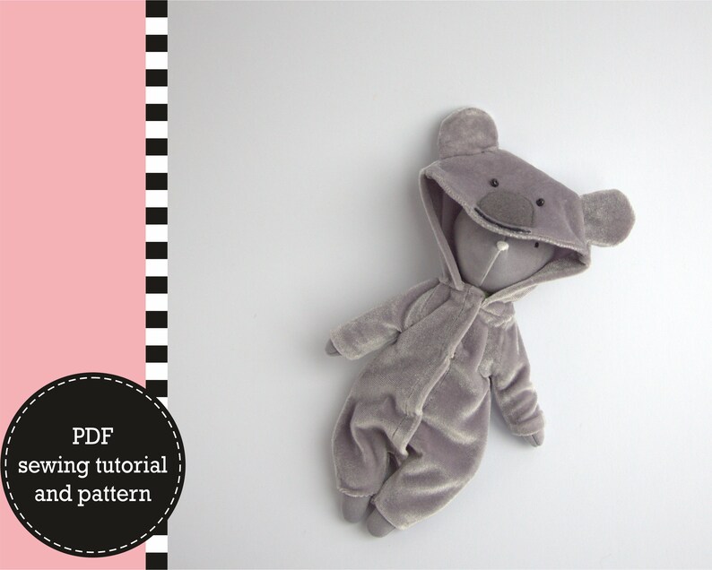 doll making. Digital tutorial PDF Sewing Pattern download Bears : Koala Panda Grizzly Outfit for mouse toy kigurumi pajamas