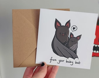 Baby Bat Goth Card: Recycled Fathers Day/Mothers Day Card