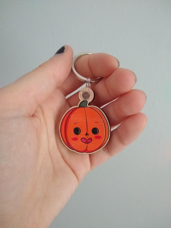 Cute Pumpkin Keyring • Wooden Keyring • Halloween • Spooky