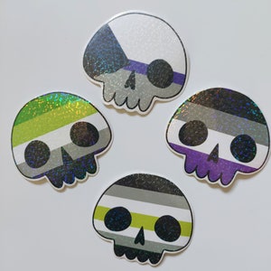 Pride Skull Sticker: Asexual, Agender, Aromantic, Holographic