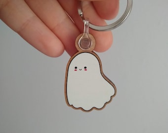 Cute Ghost Keyring • 38.5mm Wooden Keyring • Spooky Ghost • Cute Ghost