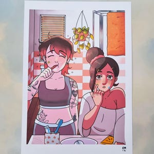 Dyke-y Morning Routine • Queer Art • A4-print • Lesbisch