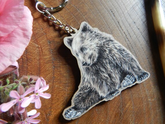 Bear Couple Keychains Friendship or Relationship Matching Wooden Keychain  Set 