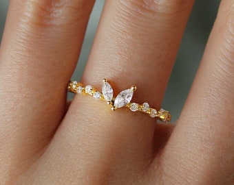 Dainty White Zirconia Ring, Stacking Ring, Golden Ring, Stacking Gold Ring, Diamond Ring, White Zirconia Ring, Gold Plated Gemstone Ring