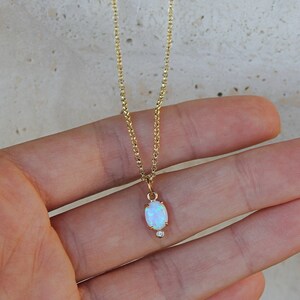 Oval Opal Necklace: Gold Plated Pendant with Zircon
