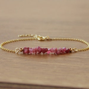 Pulseira TURMALINA ROSA, corrente banhada a ouro, pulseira para ela, joias com pedras preciosas rosa, pulseira para meninas, pulseira com pedras preciosas rosa, pulseira para ela,