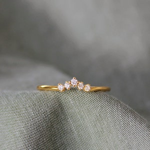 Fine Golden Ring, Wedding Ring, Golden Simple Ring, Stacking Zircon Ring, Golden Ring with Tiny White Zircons, Ring for Her, Christmas Gift