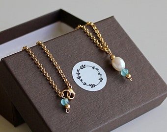 PEARL NECKLACE, AQUAMARINE Necklace, Gold Filled Necklace, Wedding gift, Necklace for Bride, Necklace for bridesmaid, Natural Pearl Necklace