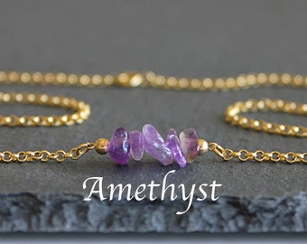 AMETHYST CHOKER, Purple Gemstone Necklace, Gold Filled Choker, Wedding gift, Necklace for Bride, Bridesmaid Necklace, Rolo Chain Choker