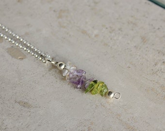 Ombre Necklace, Gemstone Silver Necklace, Purple and Green Gem Pendant, Purple Gem Charm, Necklace for Her, Green Gem Pendant, Ombre Choker