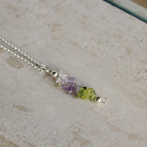 Ombre Necklace, Gemstone Silver Necklace, Purple and Green Gem Pendant, Purple Gem Charm, Necklace for Her, Green Gem Pendant, Ombre Choker