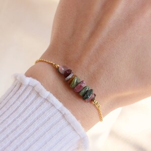 Tourmaline Bracelet, Tourmaline Chips Bracelet in Gold, Gold Plated Bracelet, Colorful Gemstone Beads Bracelet image 2