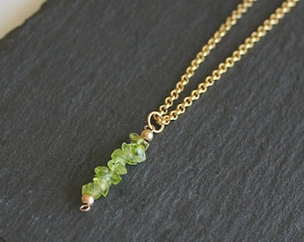 PERIDOT Beaded Pendant, Gold filled, Sterling Silver, Dainty Gemstone Raw beads Choker, Simple Delicate Layering Jewelry for Women, Gemstone