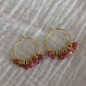 Pink Tourmaline Earrings, Golden Hoops, WEDDING GIFT, Tourmaline Jewelry, Gemstone Hoops, Pink Gemstone Jewelry, Boho Earrings, Brass Hoops image 3