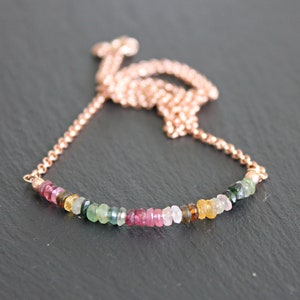 BAR TOERMALIJN KETTING, oktober Birthstone Ketting, Watermeloen Toermalijn Rondelles Ketting, Geschenken voor haar, Toermalijn Gouden Ketting