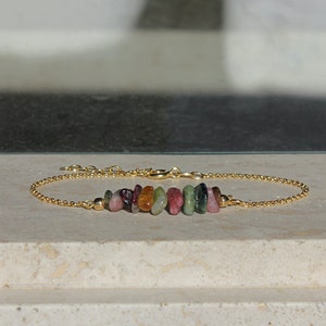 Tourmaline Bracelet, Tourmaline Chips Bracelet in Gold, Gold Plated Bracelet, Colorful Gemstone Beads Bracelet image 3