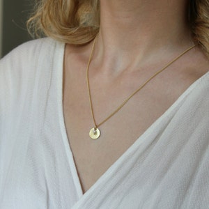 Rounded Charm Necklace, Tiny Pearl Necklace, Brass Jewelry, Matte Golden Necklace, Necklace for Her, Bohemian Jewelry, Simple Charm Necklace image 5