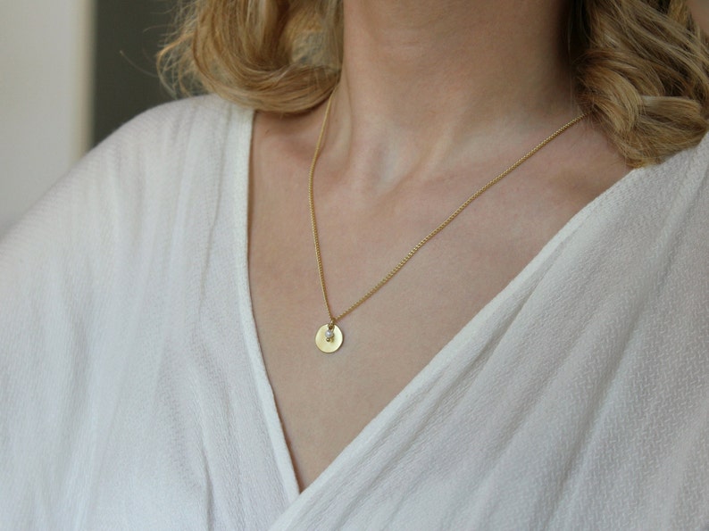 Rounded Charm Necklace, Tiny Pearl Necklace, Brass Jewelry, Matte Golden Necklace, Necklace for Her, Bohemian Jewelry, Simple Charm Necklace image 5