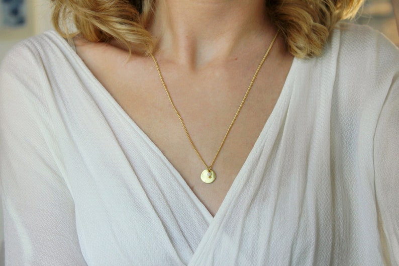 Rounded Charm Necklace, Tiny Pearl Necklace, Brass Jewelry, Matte Golden Necklace, Necklace for Her, Bohemian Jewelry, Simple Charm Necklace image 2