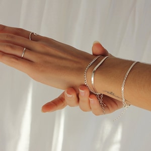 SNAKE BRACELET, Flat Silver Chain, Omega Chain, Sterling Silver Bracelet, Flexible Bracelet, Adjustable Bracelet, Gift for Her, Simple Chain image 8