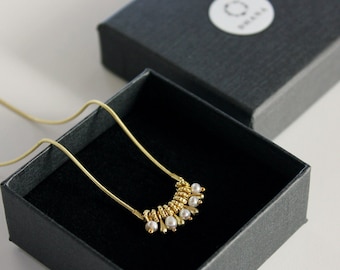 Tiny Pearl Necklace: Brass Beaded Choker, Handmade in Europe