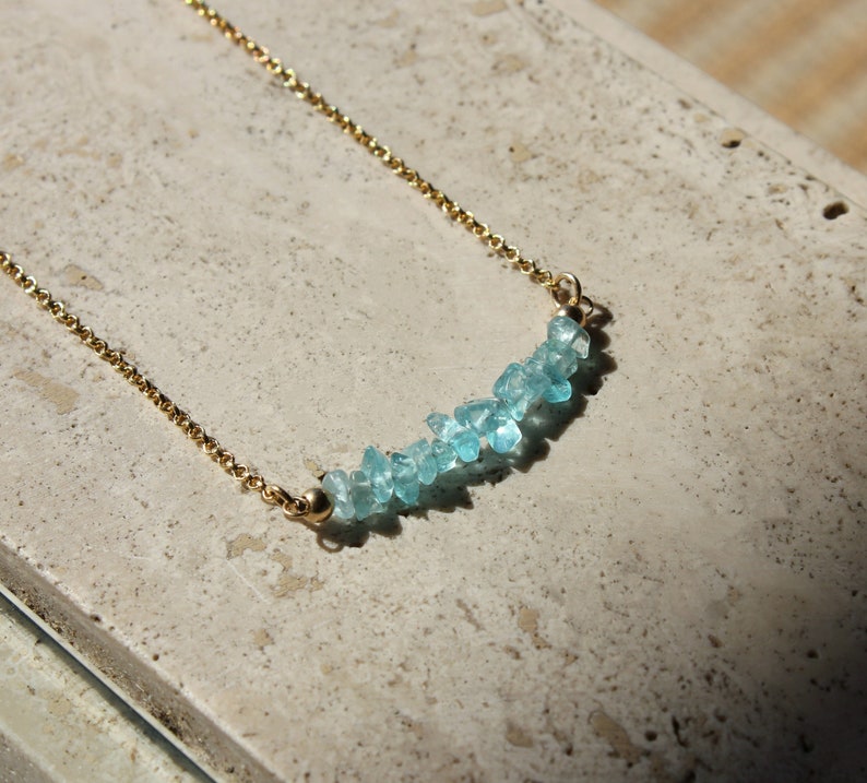 APATITE Necklace, Gold Filled Choker, Natural Apatite Choker, Light Blue Gemstone Necklace, Gift For Her, Wedding Jewelry, Blue Gem Choker image 2