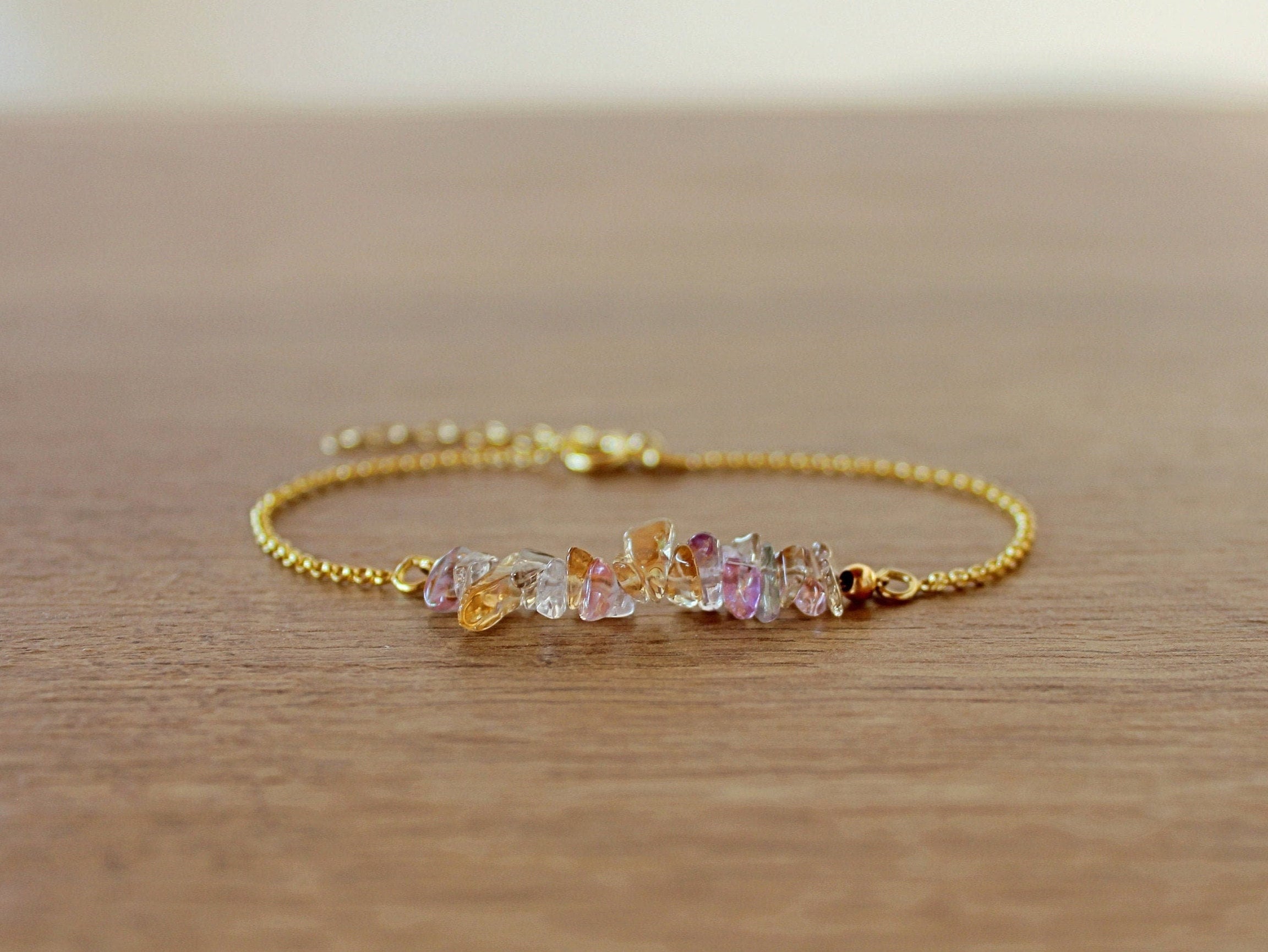 AMETRINE Bracelet, Healing Raw beads, Ametrine Adjustable Bracelet, Gift for Women, Dainty Gemstone Bracelet, Beaded Bracelet, Gold Bracelet