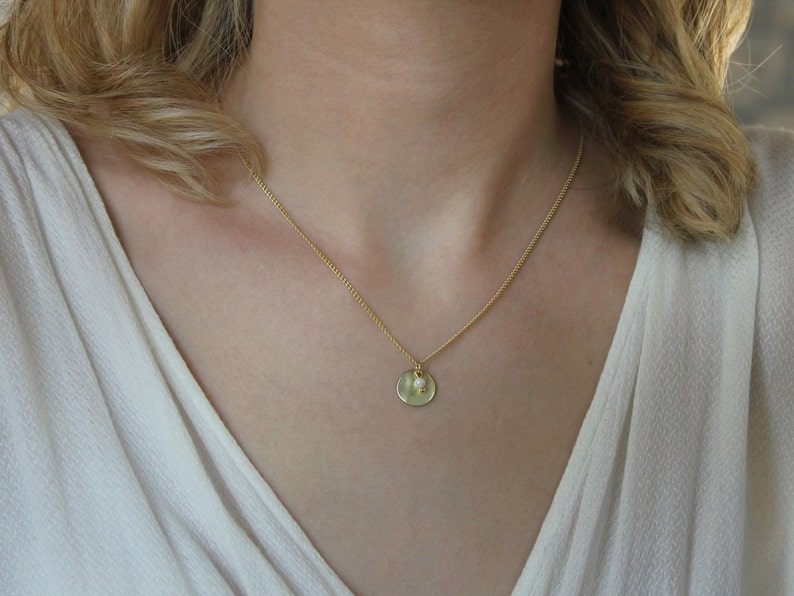 Rounded Charm Necklace, Tiny Pearl Necklace, Brass Jewelry, Matte Golden Necklace, Necklace for Her, Bohemian Jewelry, Simple Charm Necklace image 8