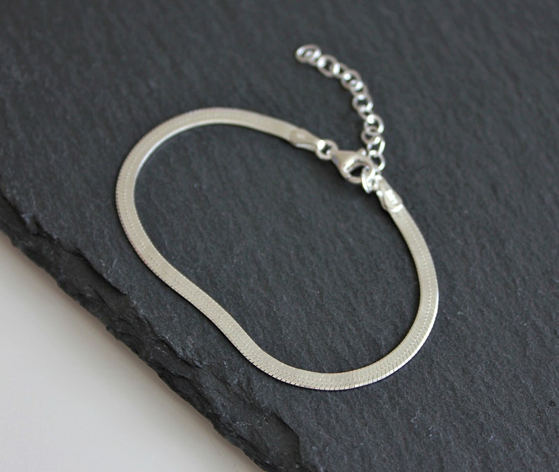 SNAKE BRACELET, Flat Silver Chain, Omega Chain, Sterling Silver Bracelet, Flexible Bracelet, Adjustable Bracelet, Gift for Her, Simple Chain image 3