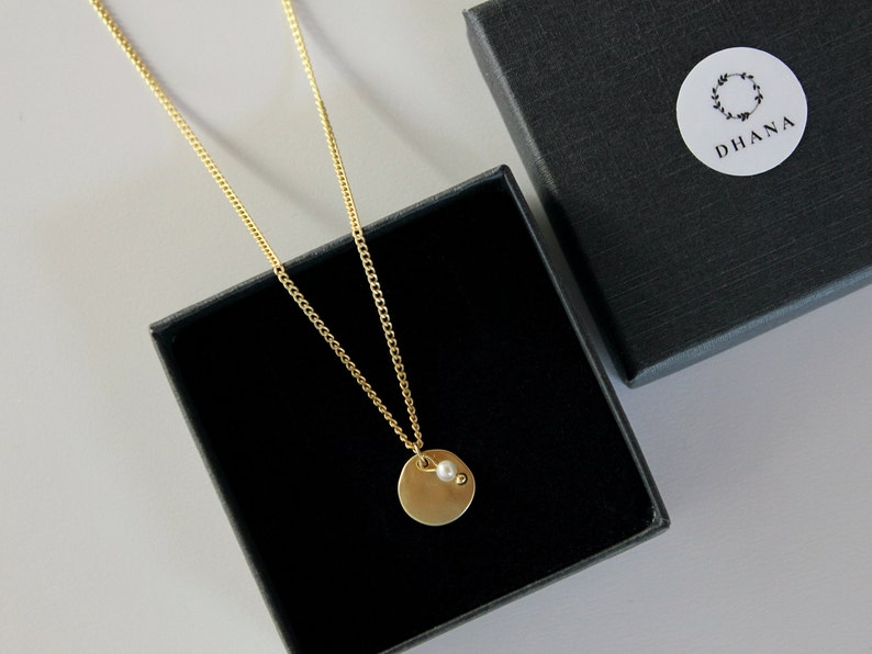 Rounded Charm Necklace, Tiny Pearl Necklace, Brass Jewelry, Matte Golden Necklace, Necklace for Her, Bohemian Jewelry, Simple Charm Necklace image 6