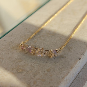 Ametrine Chip Necklace: Gold Plated Gemstone Bar Necklace