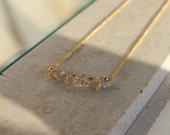 Ametrine Necklace, Ametrine Beads Choker, Gemstone Golden Necklace, Ametrine Chips Necklace in Gold, Gemstone Necklace for Her, Bar Necklace