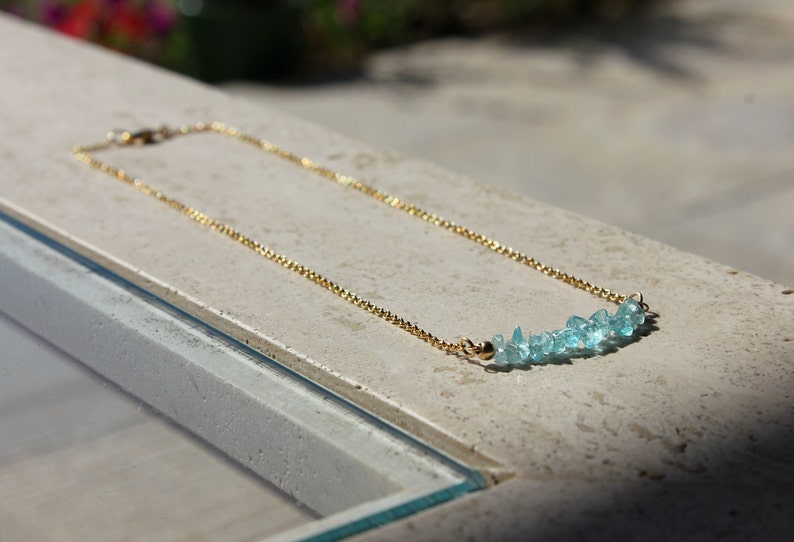 APATITE Necklace, Gold Filled Choker, Natural Apatite Choker, Light Blue Gemstone Necklace, Gift For Her, Wedding Jewelry, Blue Gem Choker image 6