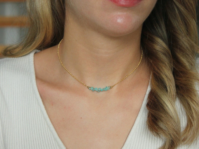 APATITE Necklace, Gold Filled Choker, Natural Apatite Choker, Light Blue Gemstone Necklace, Gift For Her, Wedding Jewelry, Blue Gem Choker image 5