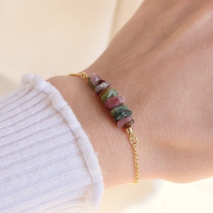 Tourmaline Bracelet, Tourmaline Chips Bracelet in Gold, Gold Plated Bracelet, Colorful Gemstone Beads Bracelet image 1