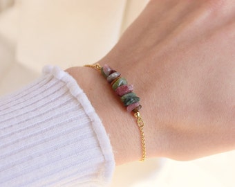 Tourmaline Bracelet, Tourmaline Chips Bracelet in Gold, Gold Plated Bracelet, Colorful Gemstone Beads Bracelet