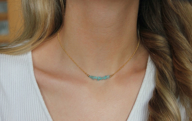 APATITE Necklace, Gold Filled Choker, Natural Apatite Choker, Light Blue Gemstone Necklace, Gift For Her, Wedding Jewelry, Blue Gem Choker image 7