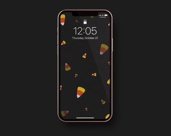 Fondo de pantalla de maíz dulce para iPhone / Fondo festivo de Halloween para teléfono / Ilustración de dulces de octubre / Pantalla de bloqueo de temporada espeluznante / Descarga instantánea