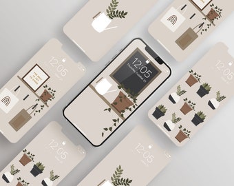Paquete de 5 fondos de pantalla para iPhone con plantas modernas y pizarra minimalista / Fondo de pantalla para iPhone / Pantalla de bloqueo de iPhone / Descarga instantánea