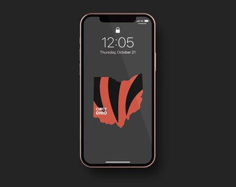 Fondo de pantalla para iPhone de fútbol americano de Cincinnati, Ohio / Fondo de pantalla ilustrado de Ohio para móvil / Pantalla de bloqueo del teléfono de Cincinnati con los Tigres de Bengala / Descarga instantánea
