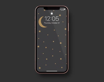 Fondo de pantalla de luna y estrellas para iPhone / Fondo de pantalla de cielo nocturno moderno para teléfono / Pantalla de bloqueo de astrología para móvil / Fondo de teléfono lindo / Descarga instantánea