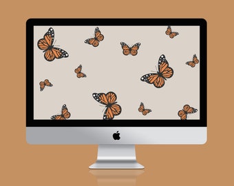 Fondo de pantalla de escritorio naranja mariposa / Fondo de computadora monarca moderno / Protector de pantalla mínimo MacBook / Descarga instantánea