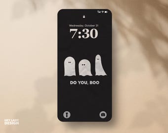 Lindo fondo de pantalla de fantasmas de Halloween para iPhone / Pantalla de bloqueo ilustrada "Do You Boo" / Fondo de pantalla para móvil de la temporada espeluznante de octubre / Descarga de arte digital