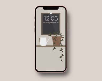 Fondo de pantalla de pizarra ilustrada para iPhone / Fondo de pantalla de planta linda para iPhone / Fondo creativo para iPhone / Fondo móvil / Descarga instantánea