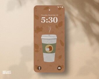 Fondo de pantalla de iPhone con café otoñal / Fondo de iPhone con estética bohemia de calabaza y especias / Pantalla de bloqueo de iPhone con otoño moderno y acogedor / Descarga instantánea